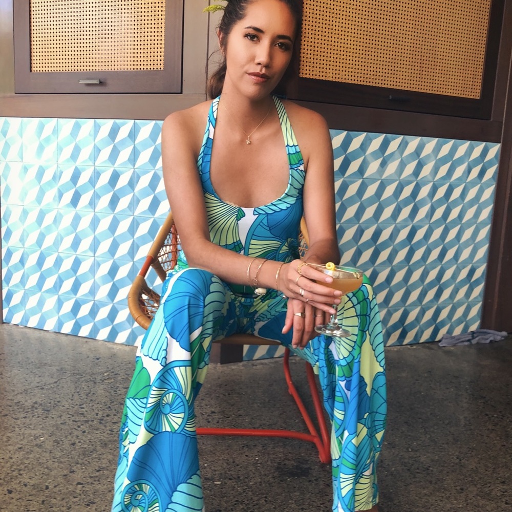 Tori Richard Blue and Green Seashell Jumpsuit